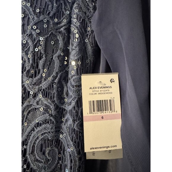 Alex Evenings 6 Formal Long Dress Draped Back Wedgewood Blue Wedding Guest NEW - Picture 9 of 10